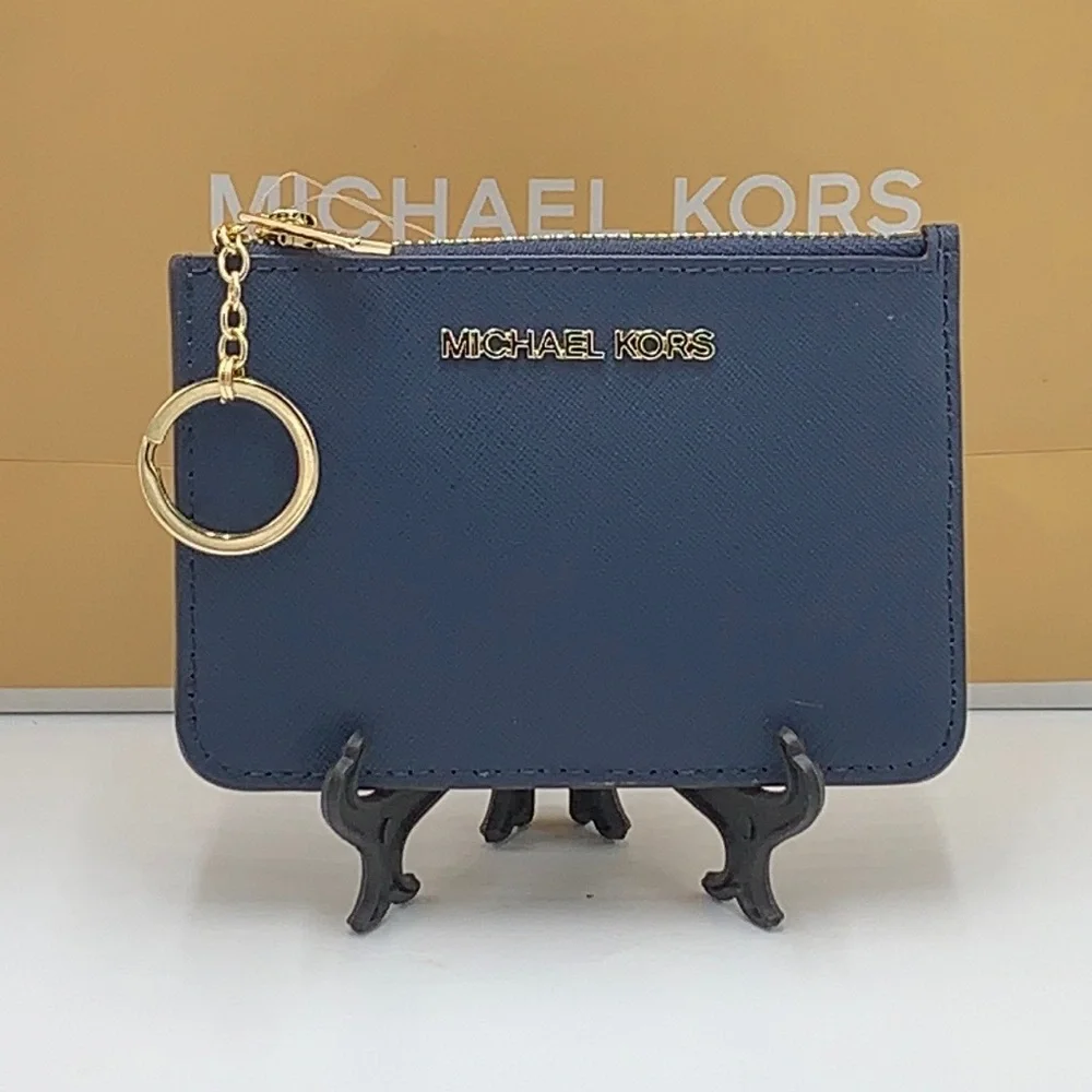 MICHAEL KORS SMALL TOP ZIP COINPOUCH WITH ID CARD NAVY  COLOR